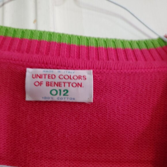 United Colors of Benetton Hot Pink Lime Cardigan Vintage - Picture 2 of 5